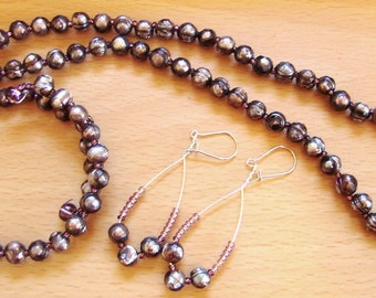 Peacock Purple Pearls - Faceted Necklace, Bracelet, and Earrings Set