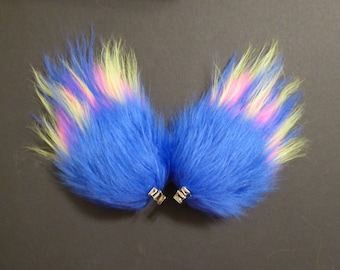 Blue Pink and Green Neon Faux Fur Dog Fox Cat Ears Costume Rave Cosplay