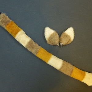 SALE Brown Tan Cream Striped Cat Ears and Tail Set Halloween Costume Cosplay