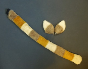 SALE Brown Tan Cream Striped Cat Ears and Tail Set Halloween Costume Cosplay