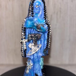 4” Glow in the Dark Blue Santa Muerte with Scythe Bedazzled Statue