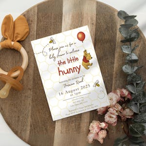 Winnie the Pooh baby shower invitations instant download, Little hunny, Winnie the Pooh baby shower, Digital invitation, Canva template