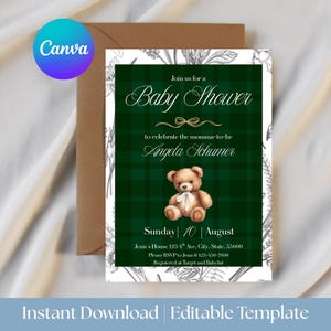 Polo baby shower invitation, Polo teddy bear, classic baby shower, Ralph Lauren theme, Customizable canva template, Instant digital download