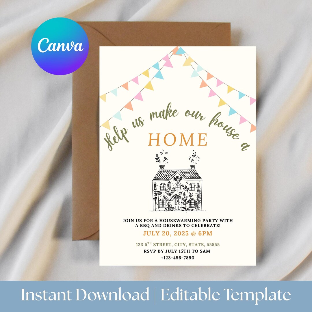 Editable Housewarming Party Invitation, Canva Template (digital ...