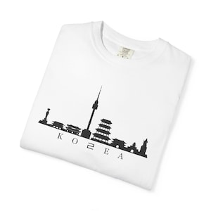Black Korea Skyline T-Shirt | Minimal K-Fashion Streetwear | Aesthetic Korean Skyline Tee | Unisex Casual Shirt