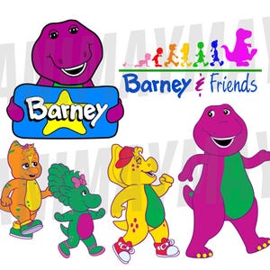 Purple Dinosaur and friends 13 files Barny Designs for Projects PNG DOC PDF Jpg files Instant Download birthday