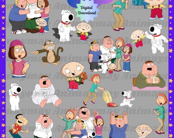 Family Guy 50+ files PNG  JPG pdf file bundle Designs for Projects. Instant Download cartoon 90’s clipart