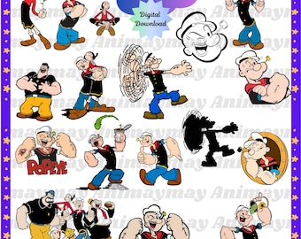 Popeye Cartoon Clipart Bundle (Digital Download)