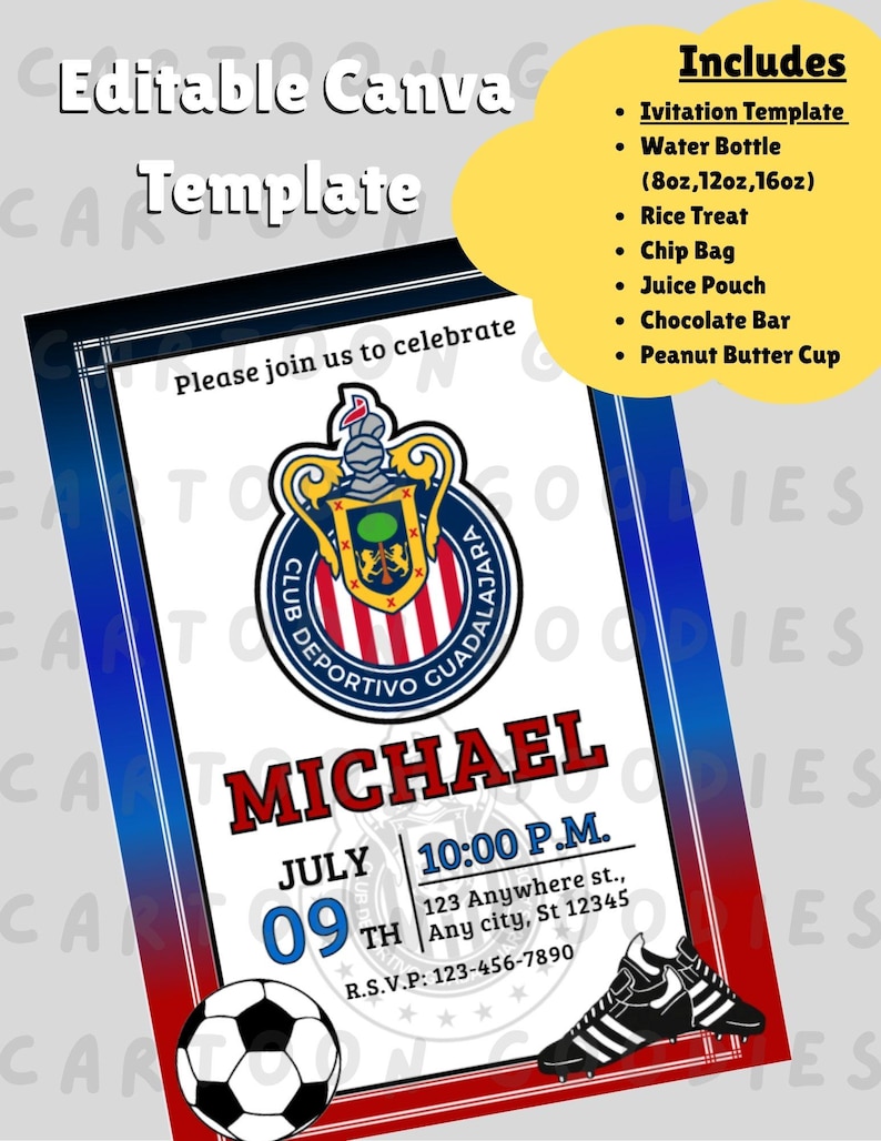 Chivas De Guadalajara Invitación Cumpleaños Fútbol Bundle (invitation ...