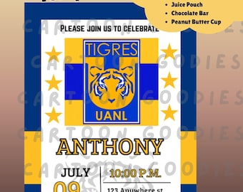 Tigres UANL Futból Invitation Cumpleaños and Templates Bundle (Digital Files)