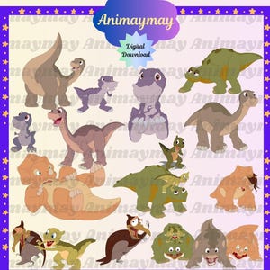 Clipart-paket med "Land Before Time": Seriefigurer (JPG, PDF, PNG) (digital nedladdning)