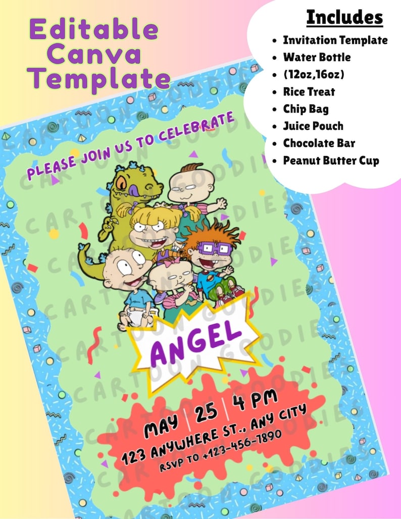 Rugrats Invitation Birthday Label Templates Clipart Bundle: Cartoon ...