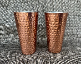 Two Hammered Copper Lined Tumblers