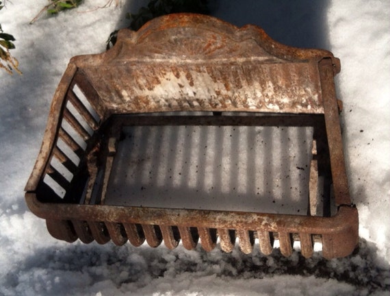 Antique Cast Iron Fireplace Basket Grate Coal Box Wood Log Etsy