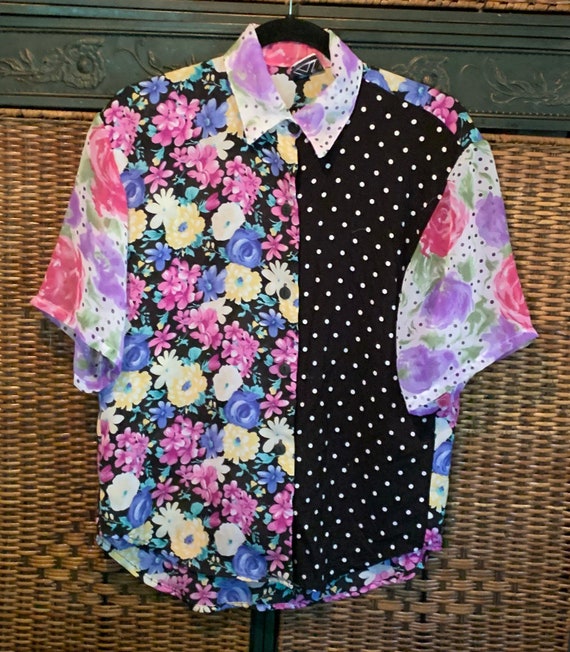 Blouse Mixed Pattern 80s Vintage