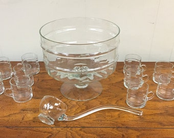Glass Bamboo Look Punch Bowl Set