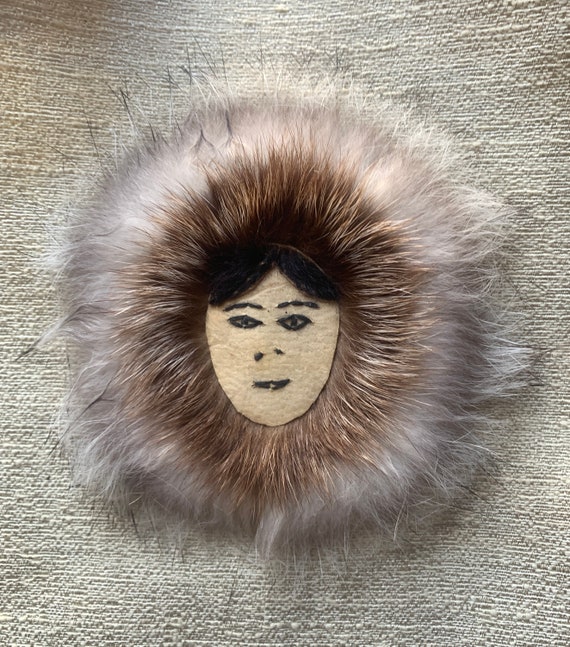 Eskimo Inuit Pin Real Fur - image 1