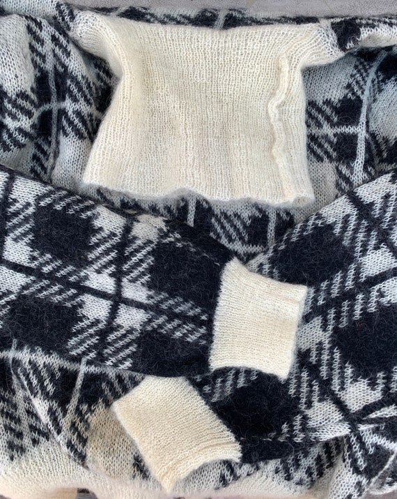 Sweater Mohair Black White Plaid Turtleneck - image 6