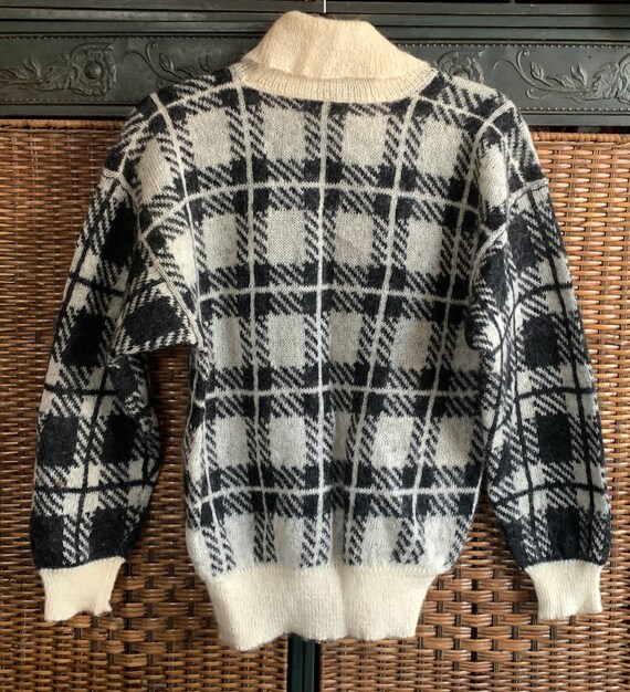 Sweater Mohair Black White Plaid Turtleneck - image 2