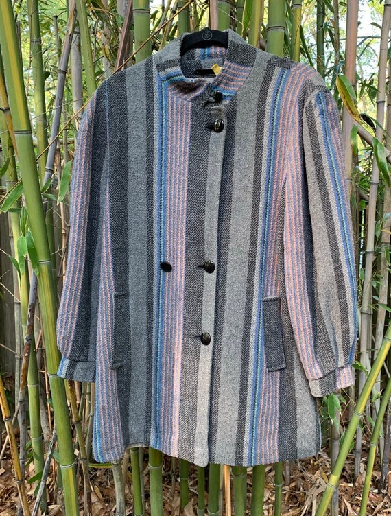 Coat Striped Wool Three Quarter Length