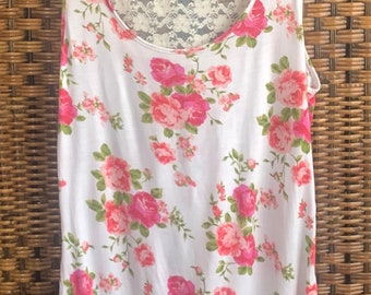 Forever 21 Lace Back Rose Print Cami Size M