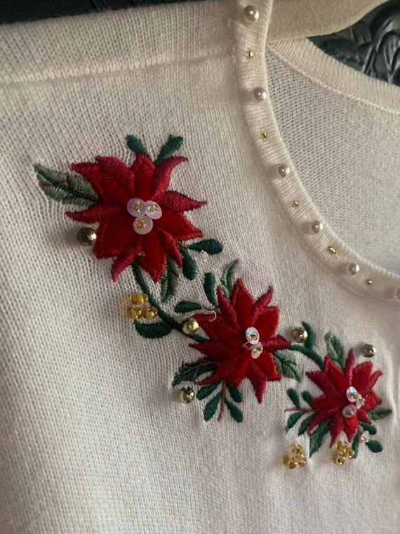 Christmas Sweater Poinsettia Cardigan - image 6