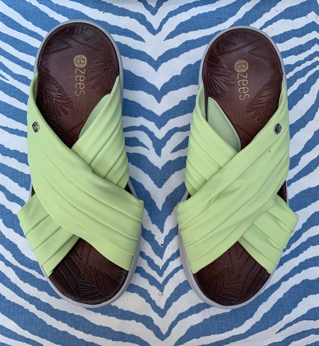 B Zees Lime Green Wedge Slides/ FREE SHIPPING Etsy