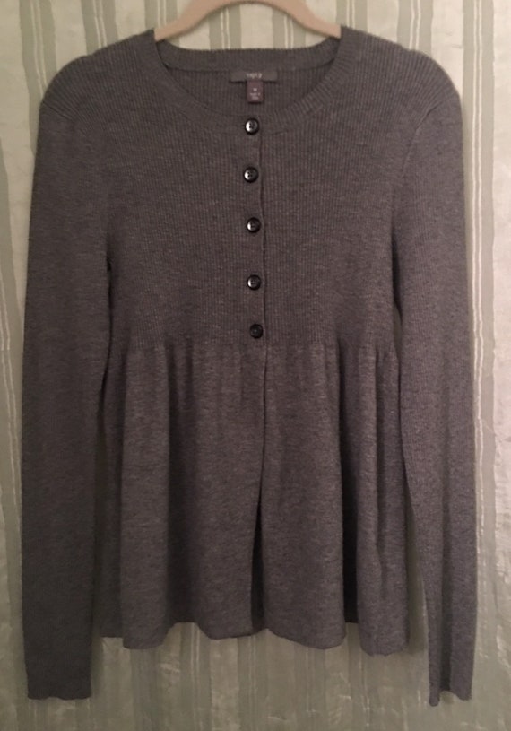 Gray Sweater Ribbed Midriff Cardigan