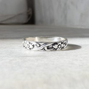 Sterling Silver Floral Ring – Dainty Lightweight Flower Band - Boho Flower Band Ring for Women – Handmade Nature-Inspired Jewelry
