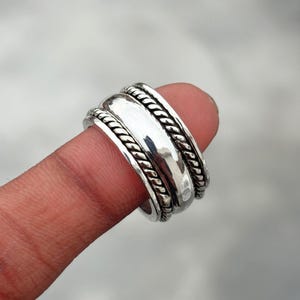 Boho 925 Sterling Silver Designer Spinner Ring For Handmade Three Tone For Her, Silver Ring