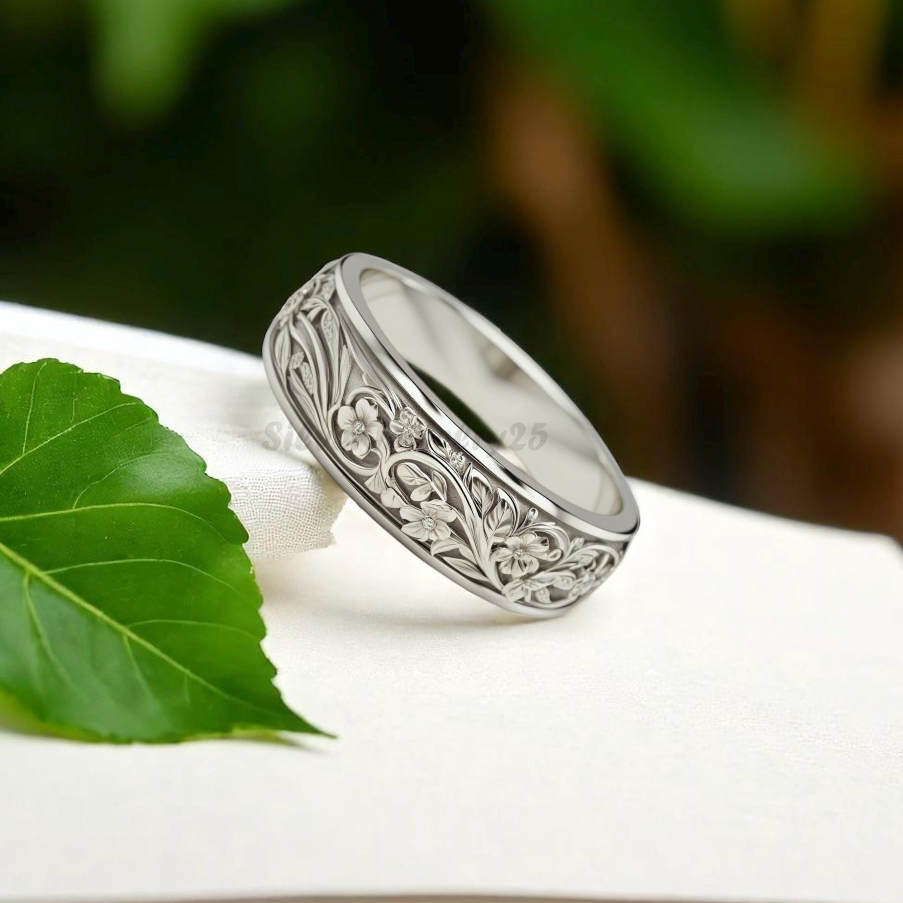 Sterling Silver Floral Spinner Ring, Handmade Anxiety Relief Band