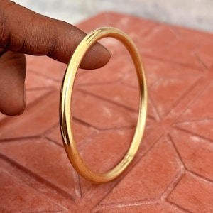 Very Heavy Gold Bangle | 14K Gold Plated Stacking Bracelet | Classic Round Cuff | Dainty Gold Jewelry for Women | Everyday Elegant Gift