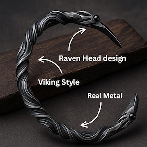 Viking Bracelet Raven Cuff Nordic Bangle Celtic Arm Ring Norse Pagan Jewelry Gothic Silver Stainless Steel