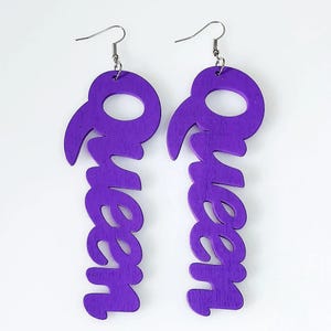 Queen Earrings Afro Queen Earrings Afrocentric Earrings Black Queen Earrings Purple Earrings