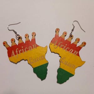 African Queen Earrings Rasta Earrings Earrings Red Yellow and Green Earrings Africa Map Earrings Ethiopian Earrings Afrocentric Earrings