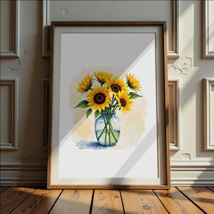 Póster de girasoles en flor en un jarrón