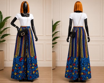 AFRA Ankara 3-Piece Set | Bodysuit, Wide Leg Pants, Matching Bag | African Fashion Outfit( One Size Fits M - 2XL)
