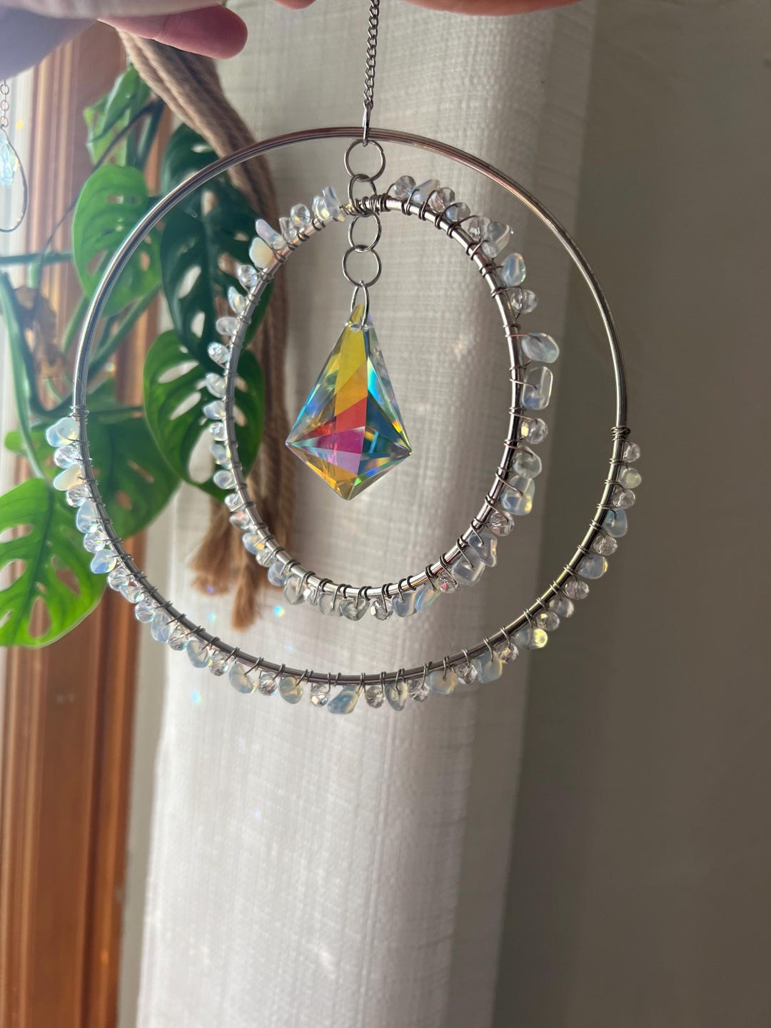 Aura Echo Iridescent Crystal Sun Catcher | Double Hoop Rainbow Maker ...