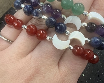 Handmade Gemstone Moon Bracelet, Celestial Witchy Jewelry