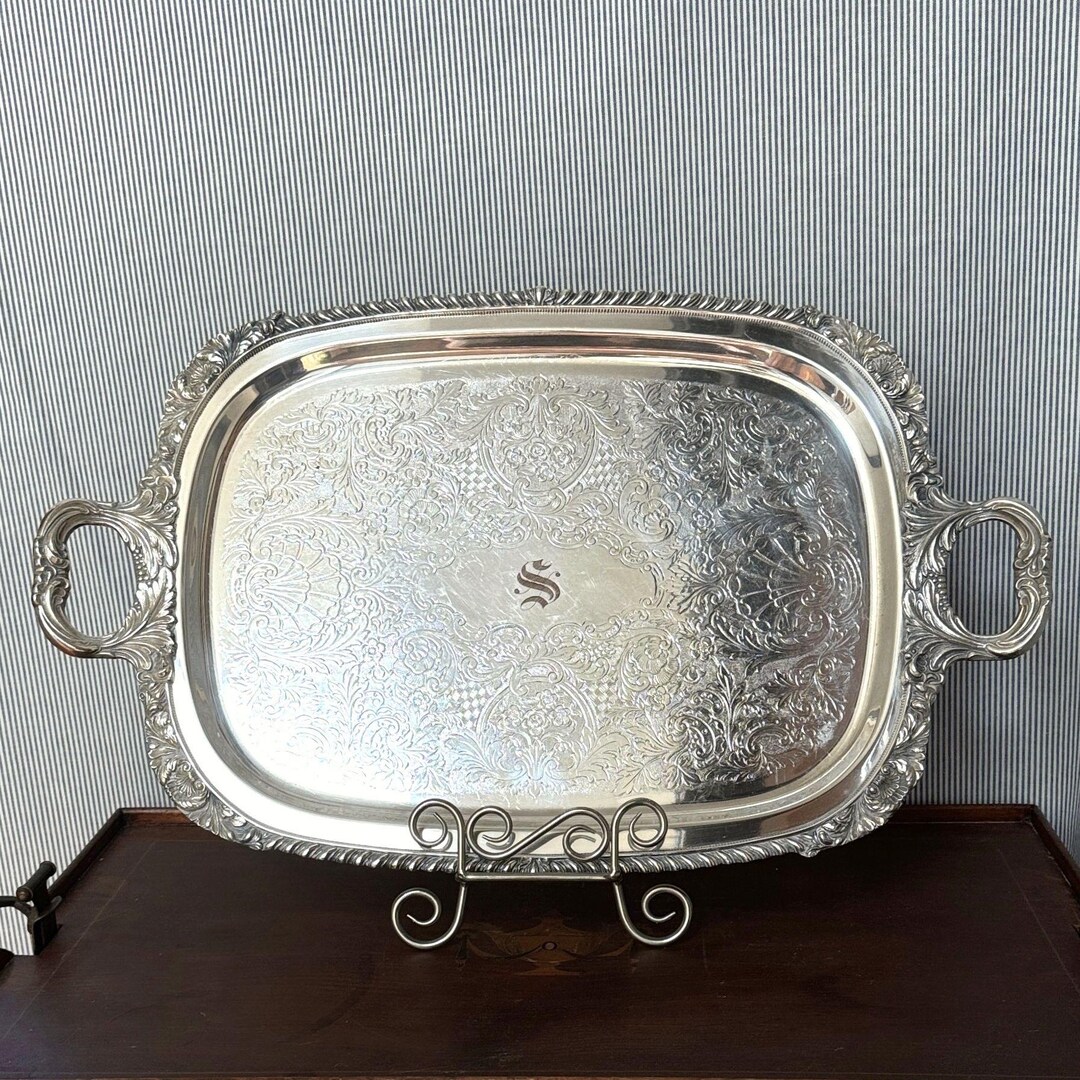Silver Plate Butler's Tray Monogrammed 
