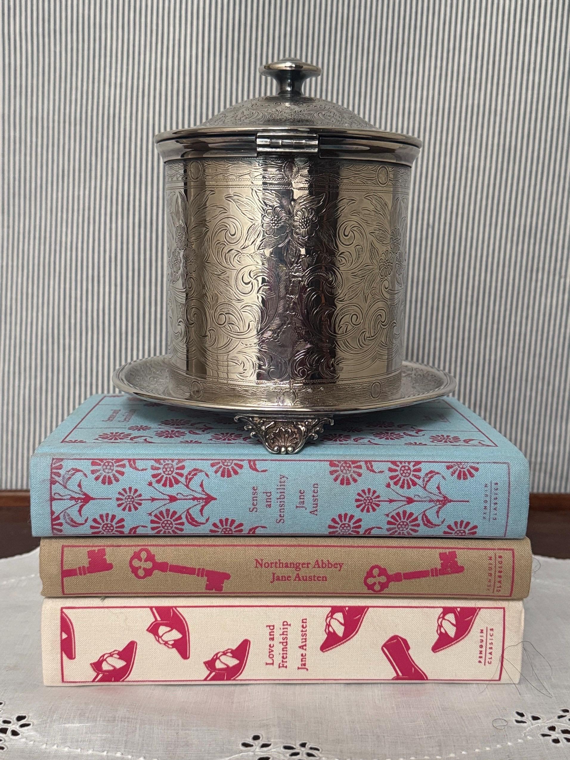 Barker Ellis Silver Plate Chased Biscuit Barrel Jar or Tea Caddy