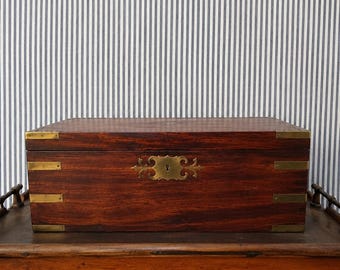 Antique English Brass Inlay Writing Slope | Victorian Lap Desk Travel Case | Display Box
