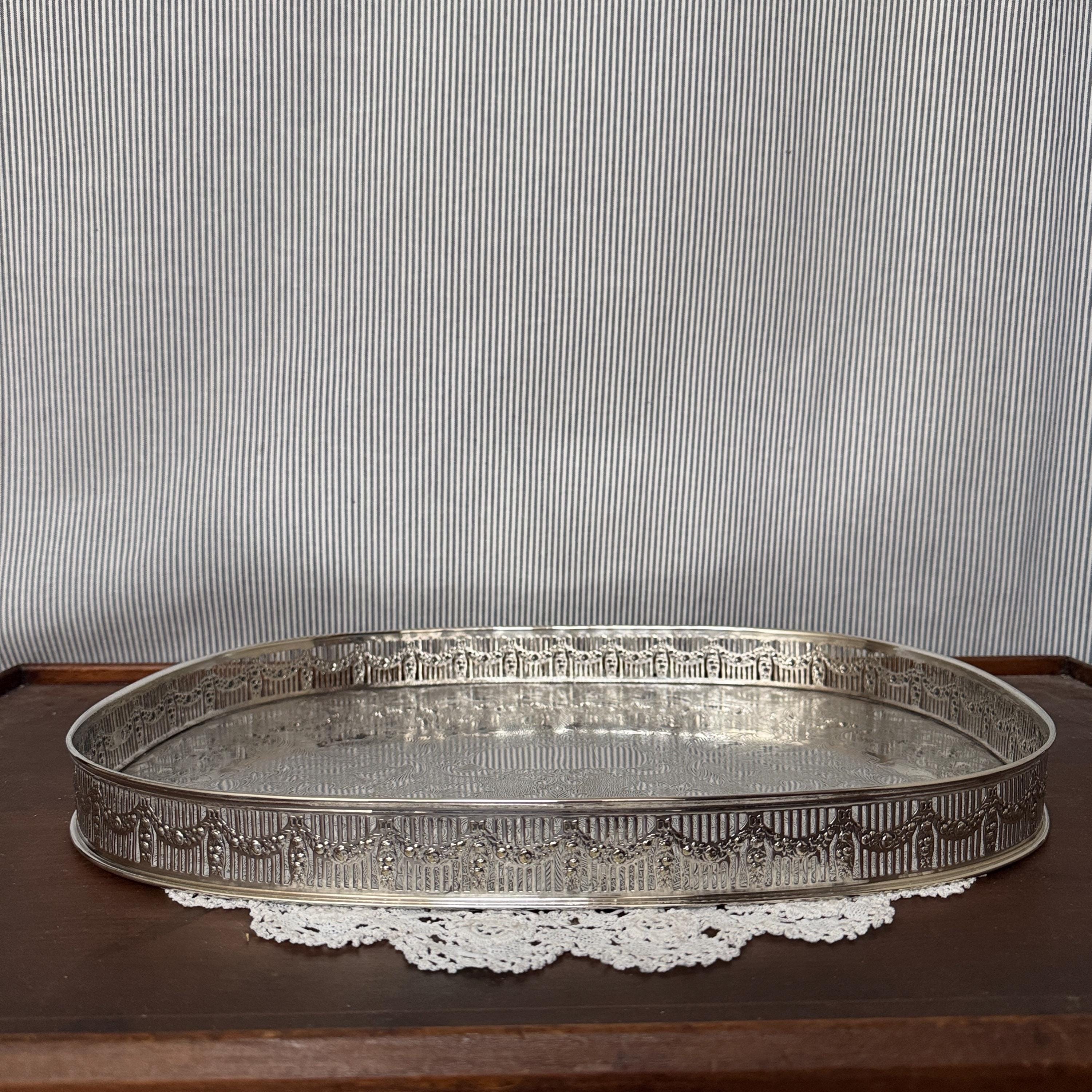 Antique Wood and Silver Tray - Etsy
