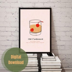 Old Fashioned Cocktail Print | Bar Cart Decor | Minimalist Design | Trendy Wall Art | Custom Cocktail Design