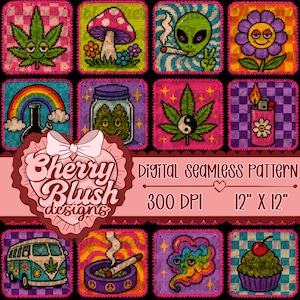 Groovy Stoner Seamless Mönster | Retro Hippie Digitalt Papper (Digital Nedladdning)