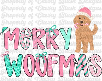 Frohe Woofmas PNG | Weihnachten Goldendoodle Welpe (Digitaler Download)