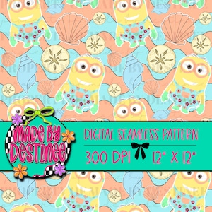 Beach Minion Digital Seamless Pattern PNG – Tropical Seashell Summer Print | 12x12&quot; 300 DPI