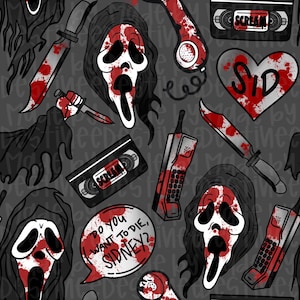 Masked Horror Seamless Digital Pattern | Spooky Slasher Design