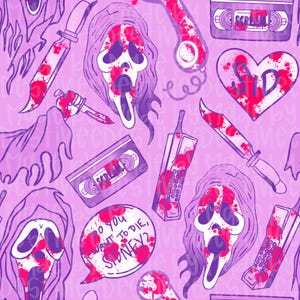 Masked Horror Seamless Pattern | Pink Masked Digital Design for Sublimation & Crafts