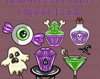 Halloween Candy Clipart Pack | Spooky Sweets PNGs | Eyeball, Ghost Pop, Potion & Cupcake Digital Art